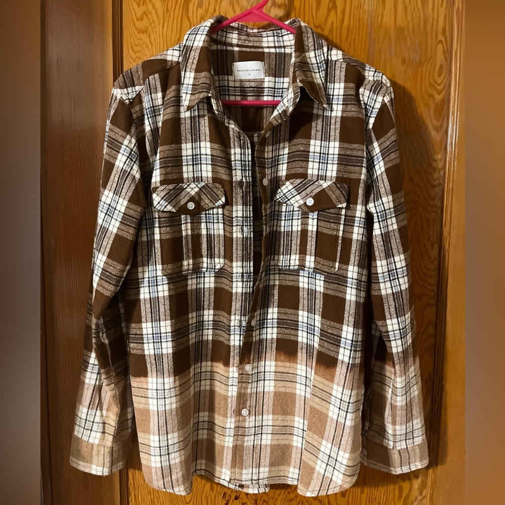 Brown and White Plaid Button-Up Shirt